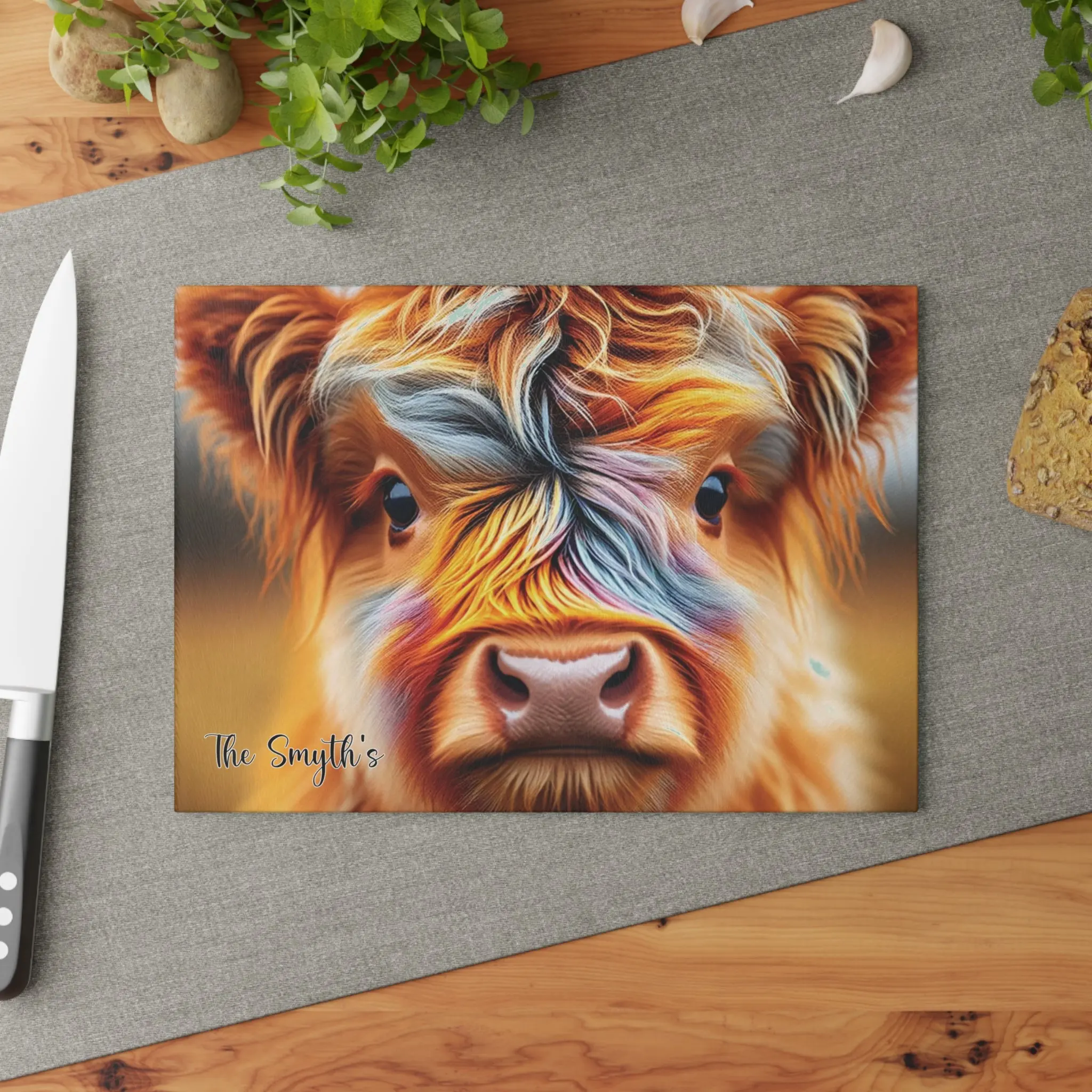 Tempered Glass Chopping Board, Highland Cow