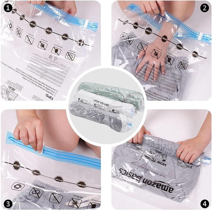 Roll-Up Travel Storage Bags, Zipper, 12 Count, 2 Pack of 6 (Small, Medium), Transparent 1