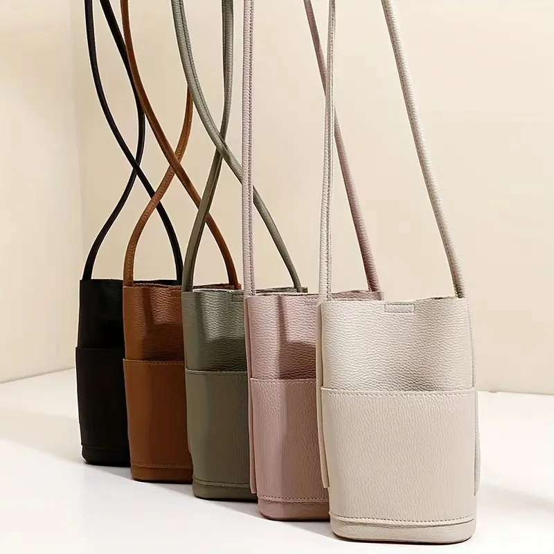 1pc Chic Women's Synthetic Leather Crossbody Phone Bag - Versatile Mini Shoulder Purse in Black, Brown, Olive Green, Pinkish-Beige & White, Perfect for Everyday Use