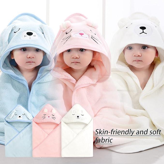 2PCS Hooded Baby Towel, Baby Bath Towel, Bathing Towel for Kids Babies, Unique Animal Design, Soft Absorbent, for Newborn Baby Boy and Girl (pink) 4