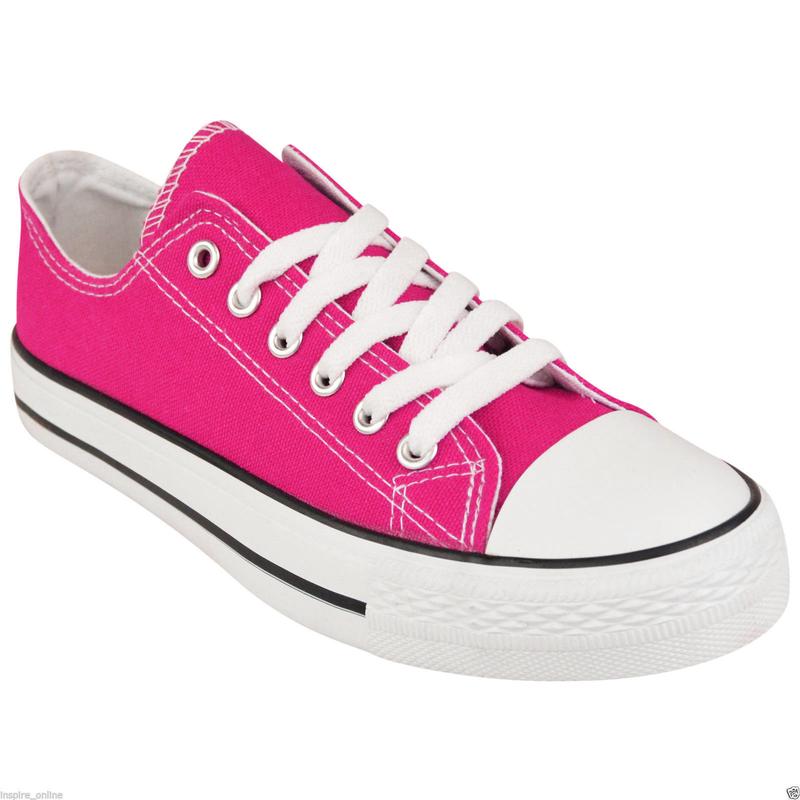 LADIES WOMENS FLAT GIRLS PLIMSOLLS PUMPS TRAINERS LACE UP CANVAS SHOES TRAINERS Footwear Walking Shoes 5