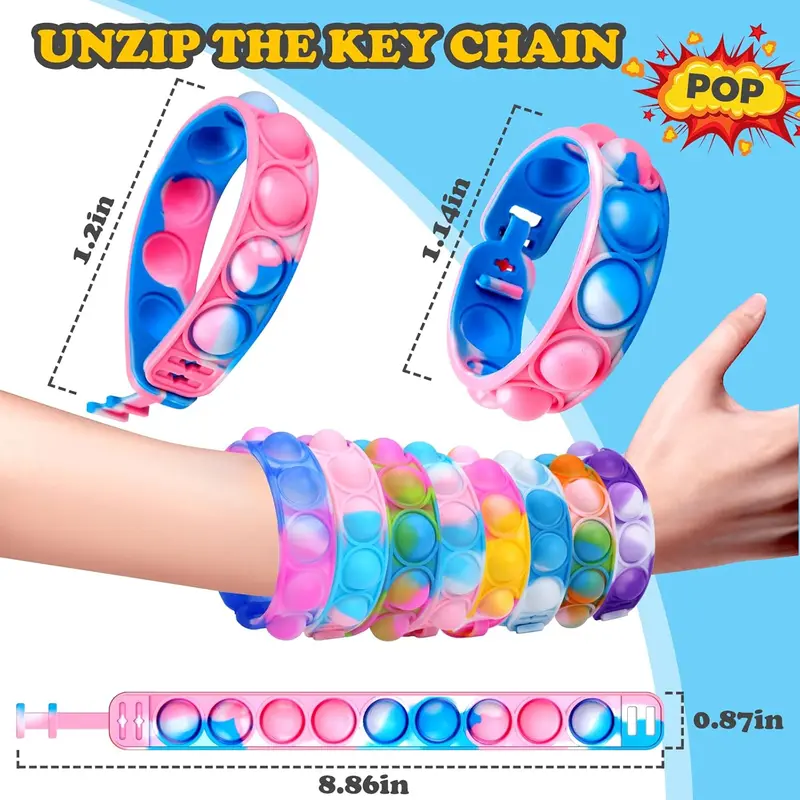 30 Pcs Fidget Toys Pack Party Bag Fillers, 15 x Pop Bracelet It & 15 x Poppet Keyring, Pinata Christmas Eve Box Stocking Fillers Kids Hen Party Favours Xmas Gifts Sensory Toys for Girls Boys 4