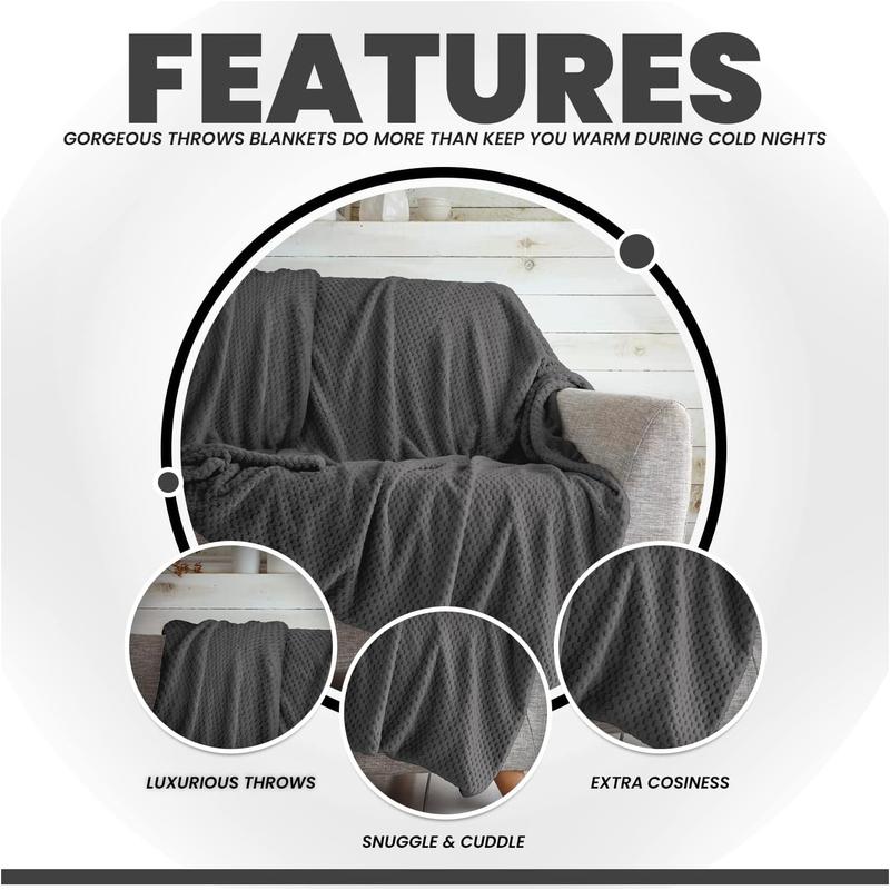 GC GAVENO CAVAILIA Luxury Popcorn Honey Comb Sofa Bed Blanket, Easy Care Super Soft & Warm Fluffy Settee Waffle Throw, Charcoal, 130X150,651123 1