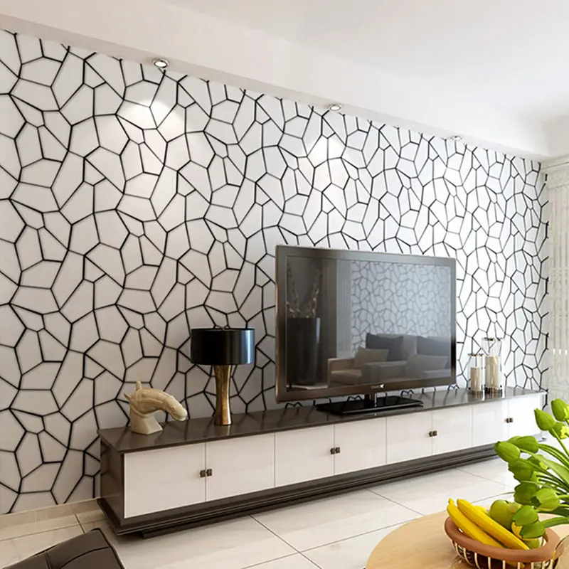 Lushhub PVC Abstract Geometric Removable Wallpaper White and Black (Need Glue) 1