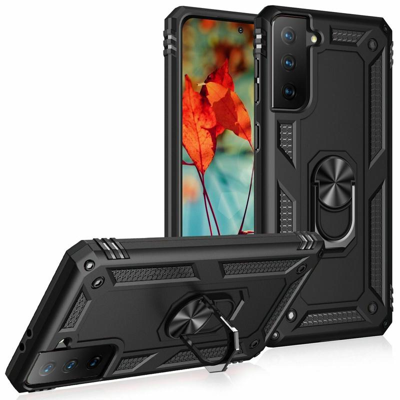 Samsung Galaxy S21 / S21+ / S21 Ultra / S21FE Tough Armor Shockproof Case with Ring/Stand - Black / Blue / Red Accessories Magnetic Metal Protection Smartphone Cellphone Cover Phonecase Protective Casing Handheld Devices Holder Detachable 2