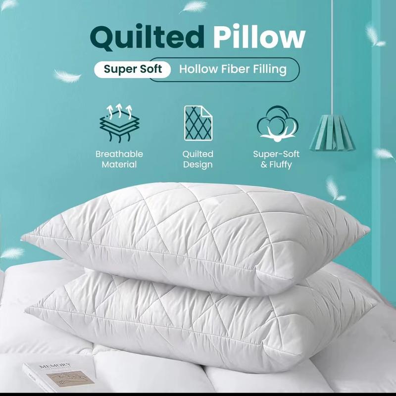 Quilted pillowcase - Quality stuffed pillow, down replacement pillow - Soft hollow fiber hotel pillow 3