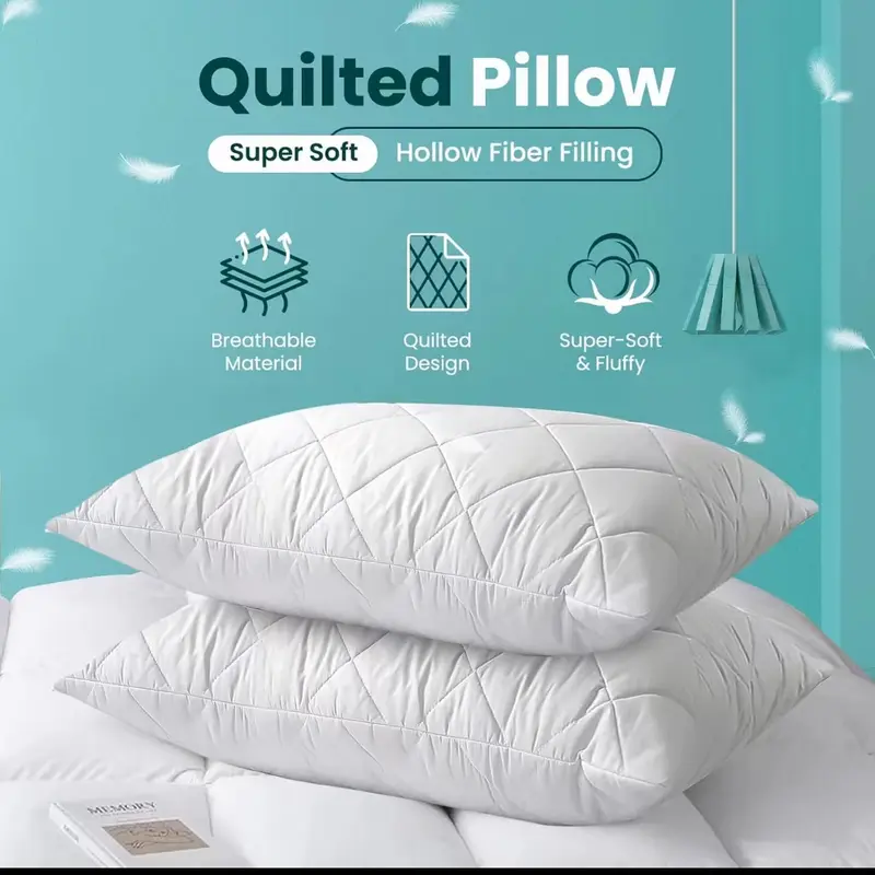 Quilted pillowcase - Quality stuffed pillow, down replacement pillow - Soft hollow fiber hotel pillow 3