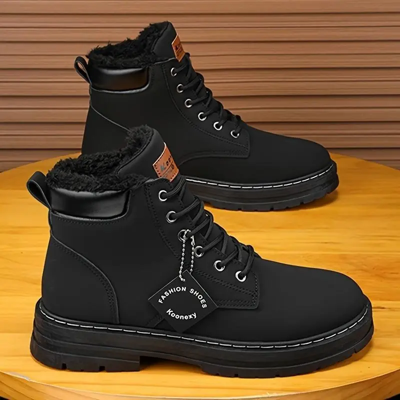 [Customer Favorite] Men's Winter Warm Fleece-Lined Boots - Casual & Sporty High-Top Sneakers for Outdoor, Casual Attire | Lace-Up, Non-Slip PVC Sole 8