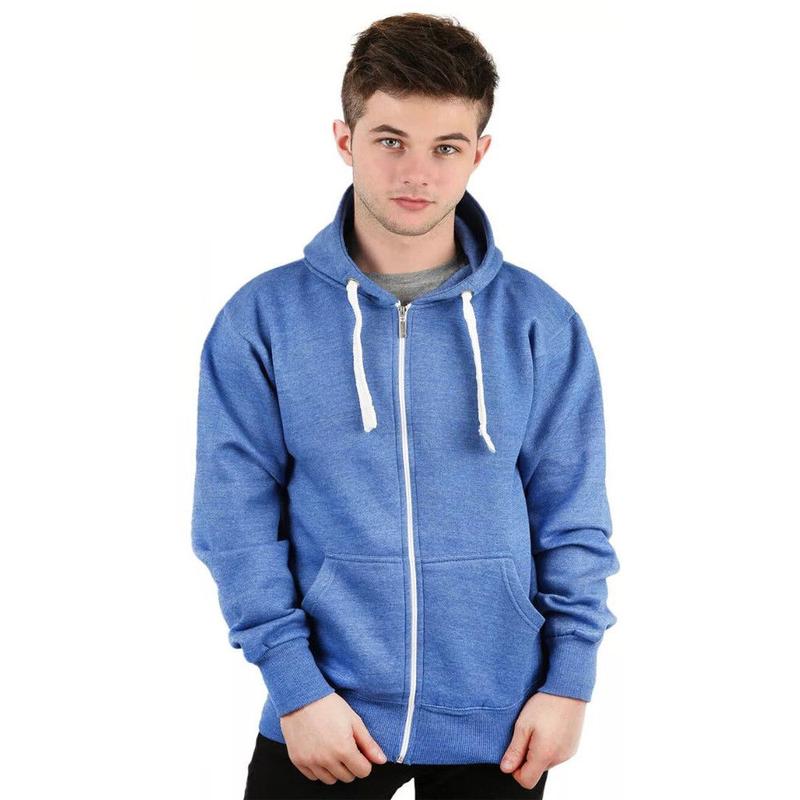 Men's Plain Zip up Hoodie in Fleece, White Drawstring and Zipper, Front Pockets and Hood- Boys Basic Hoody, Size Medium to 5XL 3