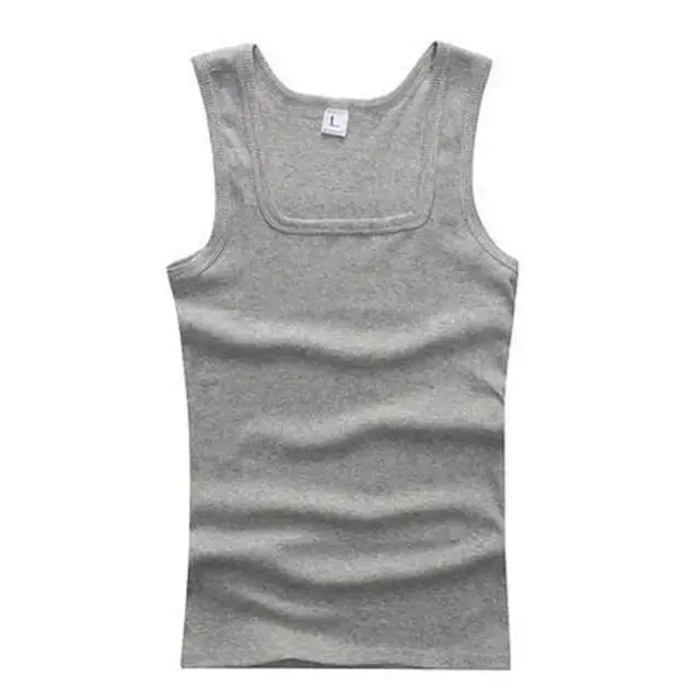 Square Neck Muscle Fit Ribbed Tank Top Men Clothing Singlets Basic Elastic Tank Tops Sleeveless Fitness Men Vest 5