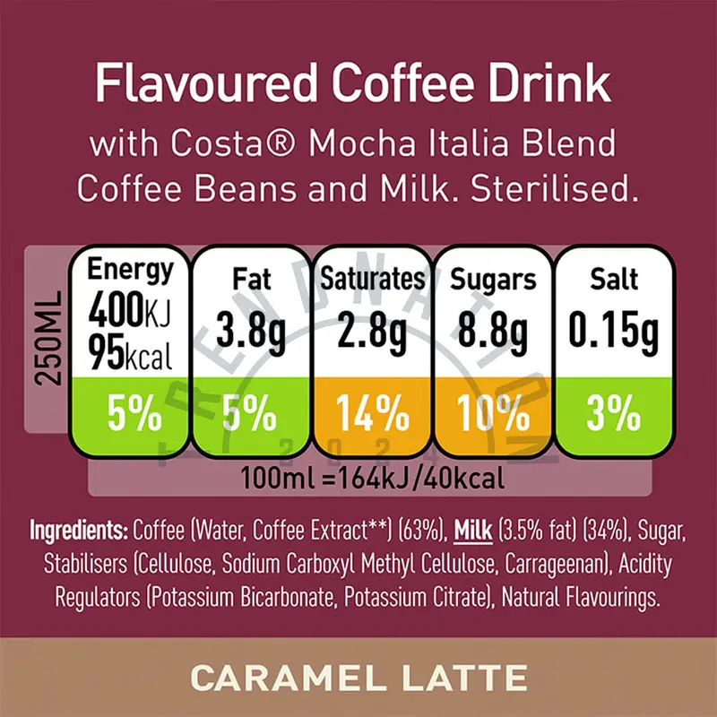 Costa Coffee Iced Drinks | Latte & Caramel Latte Flavored | 12 x 250ml Cans | Mocha Italian Blend Coffee Beans, Milk | Smooth & Creamy | Ready to Drink Ice Beverage Flavor 5