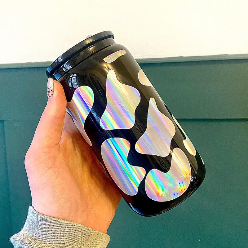 Holographic Cow Print Black Glass Can 2