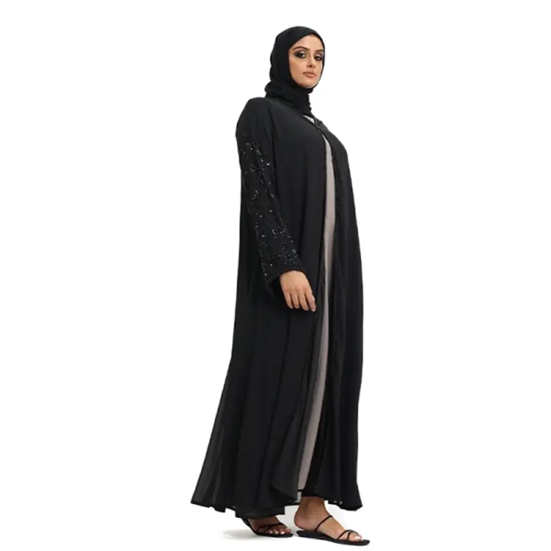 Pearl Chiffon Double Black Beaded Kimono 1