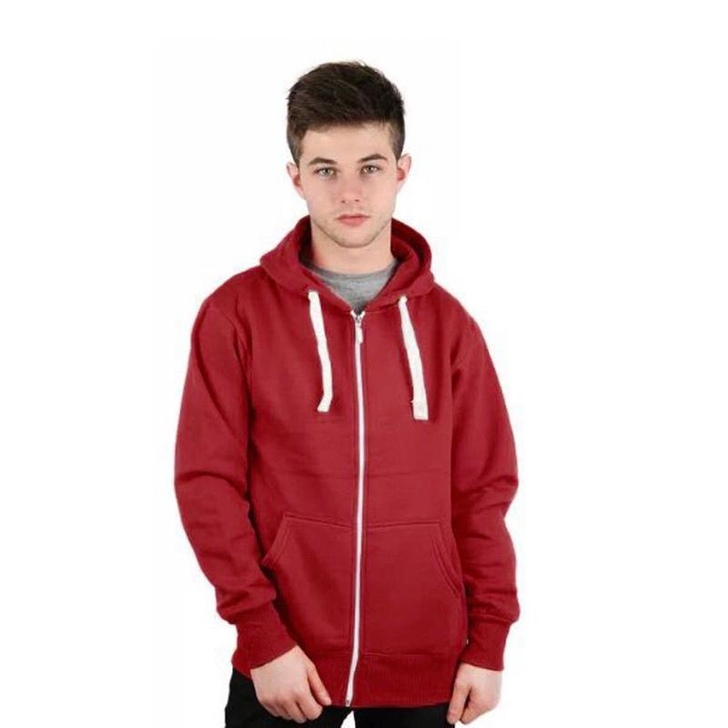 Men's Plain Zip up Hoodie in Fleece, White Drawstring and Zipper, Front Pockets and Hood- Boys Basic Hoody, Size Medium to 5XL 6