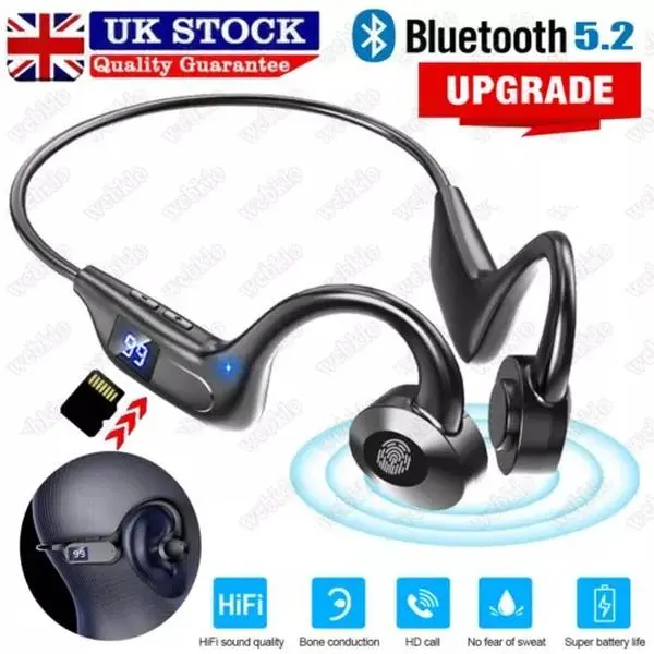 Bone Conduction Headphones Bluetooth MP3 Wireless Open-Ear Earbuds Sport Headset