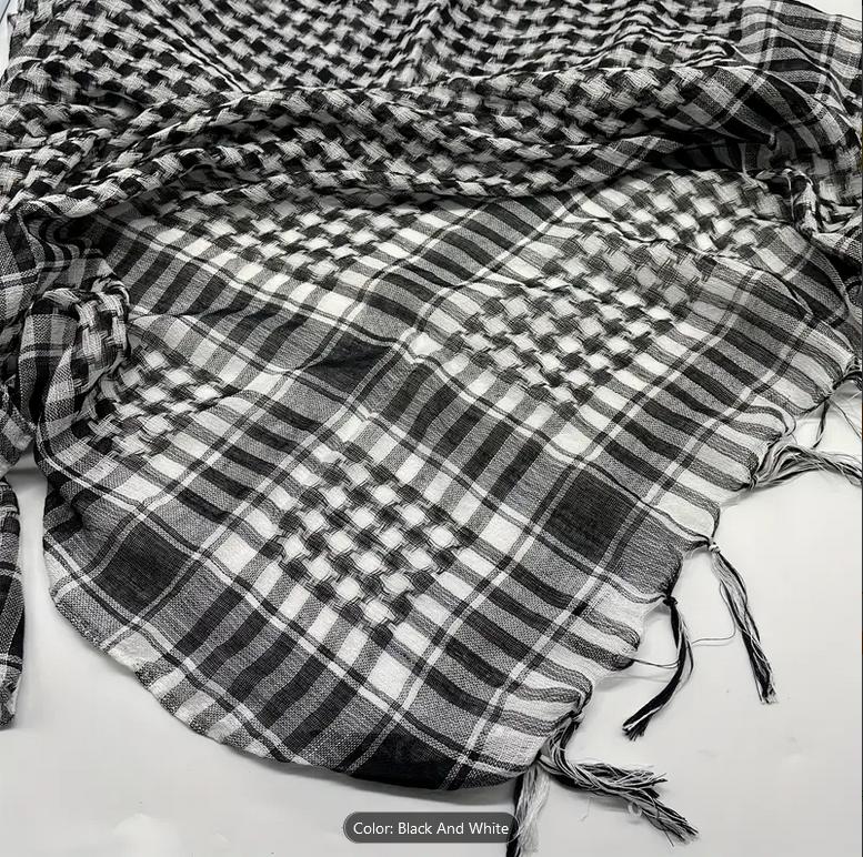 Black And White Arab Arabic Scarf Keffiyeh Head Neck Face Wrap Shawl Unisex Khimar Hijab Shemagh Arafat Dubai Desert Army Safari Men Women Palestine Scarves Sarong Cover Wind Dust Protection 2