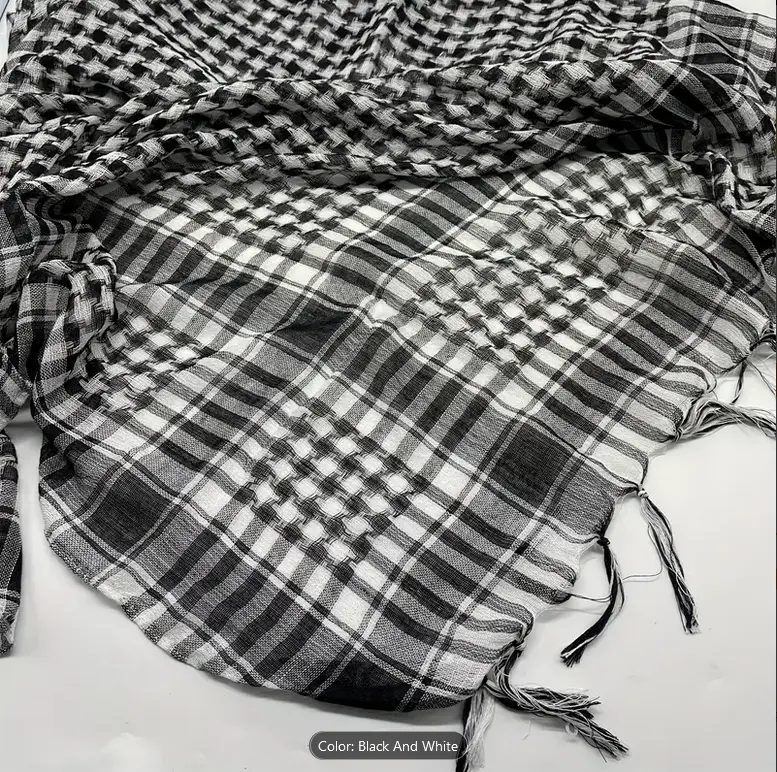 Black And White Arab Arabic Scarf Keffiyeh Head Neck Face Wrap Shawl Unisex Khimar Hijab Shemagh Arafat Dubai Desert Army Safari Men Women Palestine Scarves Sarong Cover Wind Dust Protection 2