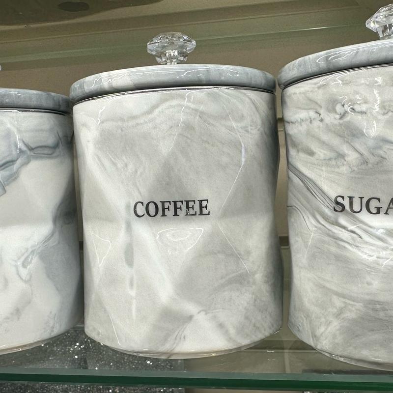 Marble Effect Tea Coffee Sugar Jars White Grey Gray Canister Pots Kitchen storage Air Tight Lid New Gift 3