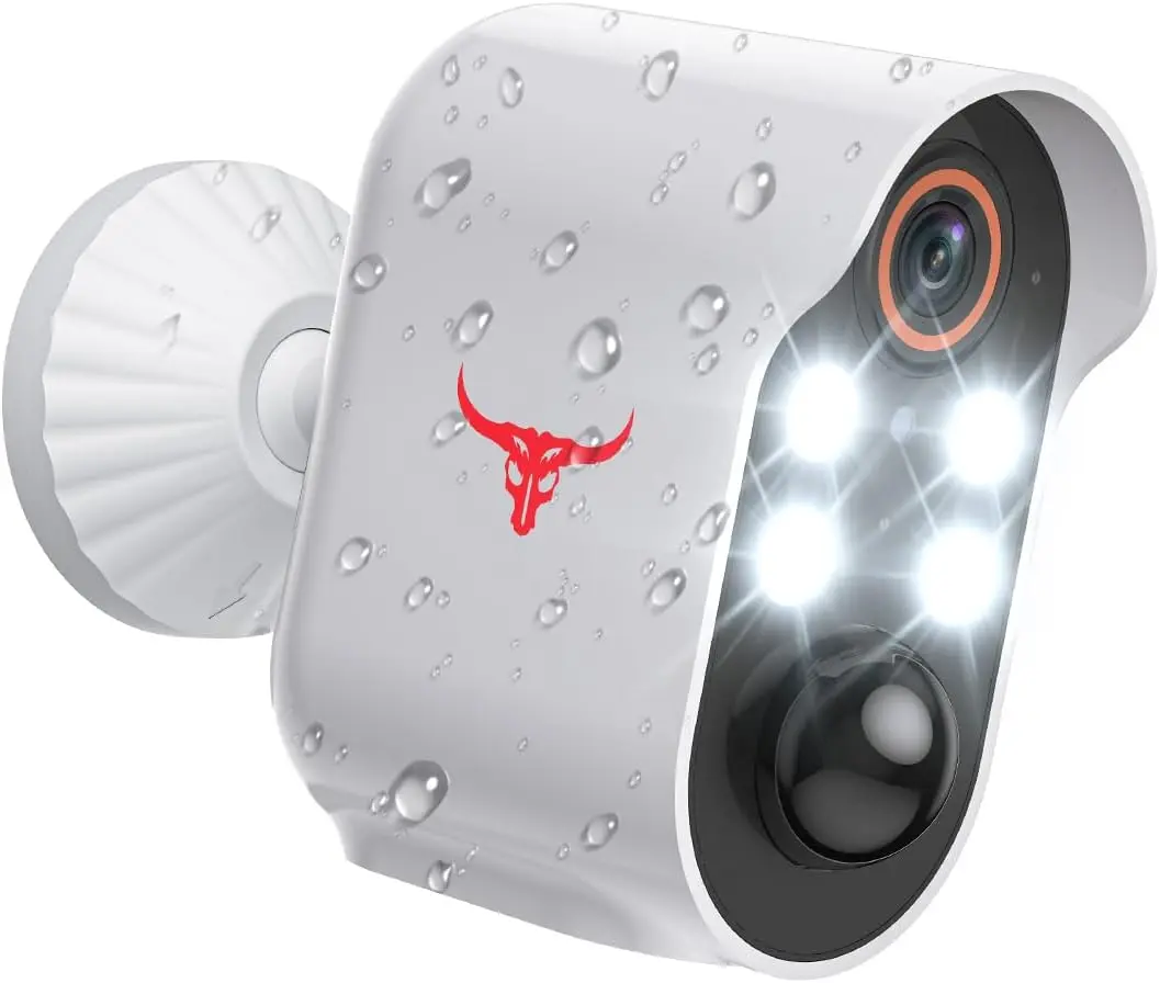 Uk Stock 1080p Wireless Security Camera, Indoor/Outdoor Surveillance Bullet Cam, Live View, AI Human Detection, Night Vision, 2-Way Audio, IP65 Waterproof, Cloud Storage (4 Spotlights) wifi