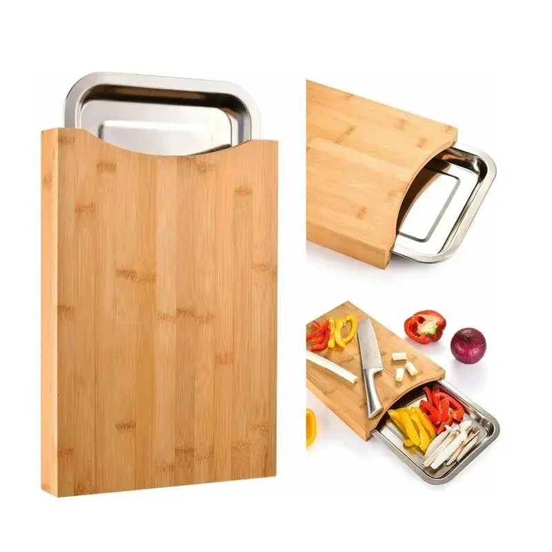 Premium Bamboo Cutting Board with Tray – Versatile Chopping Board Tray Set for Easy Meal Prep – Durable Adaptive Cutting Board – Viral Chopping Board Design for Easy, Mess-Free Prep Kitchen