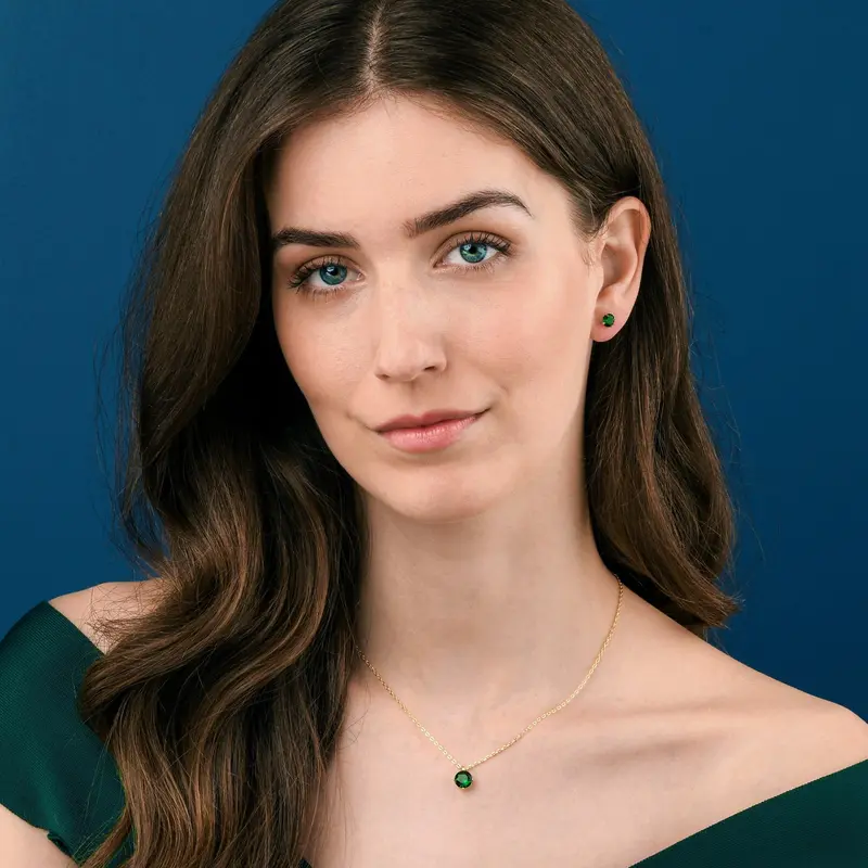 Gold Plated 925 Sterling Silver Round Green Solitaire Pendant Necklace For Women 3