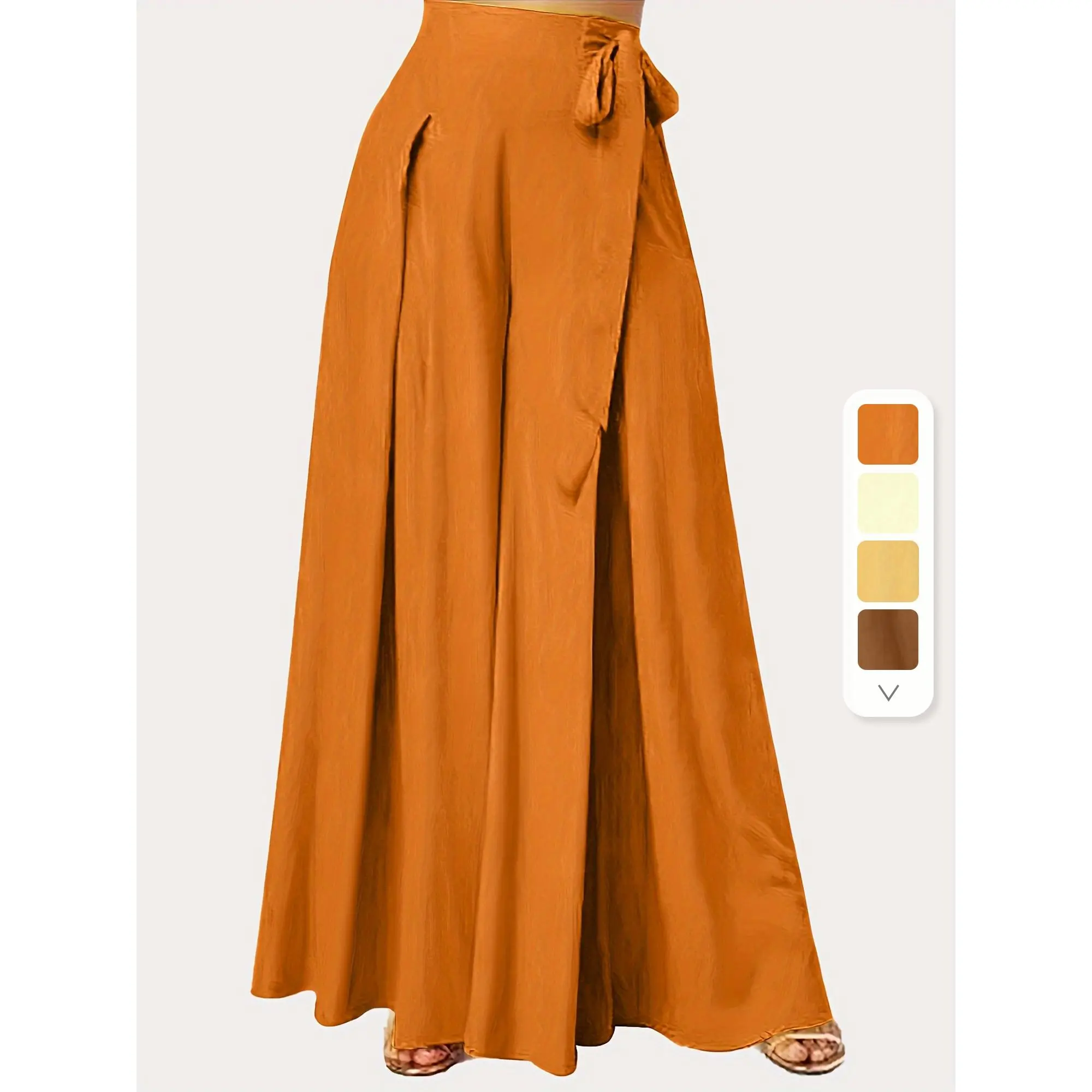 Front Wide Leg Pants, Casual High Waist Flowy Pants, Women's Clothing
