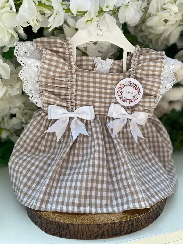 Beige Chequred Dress With Knickers 4