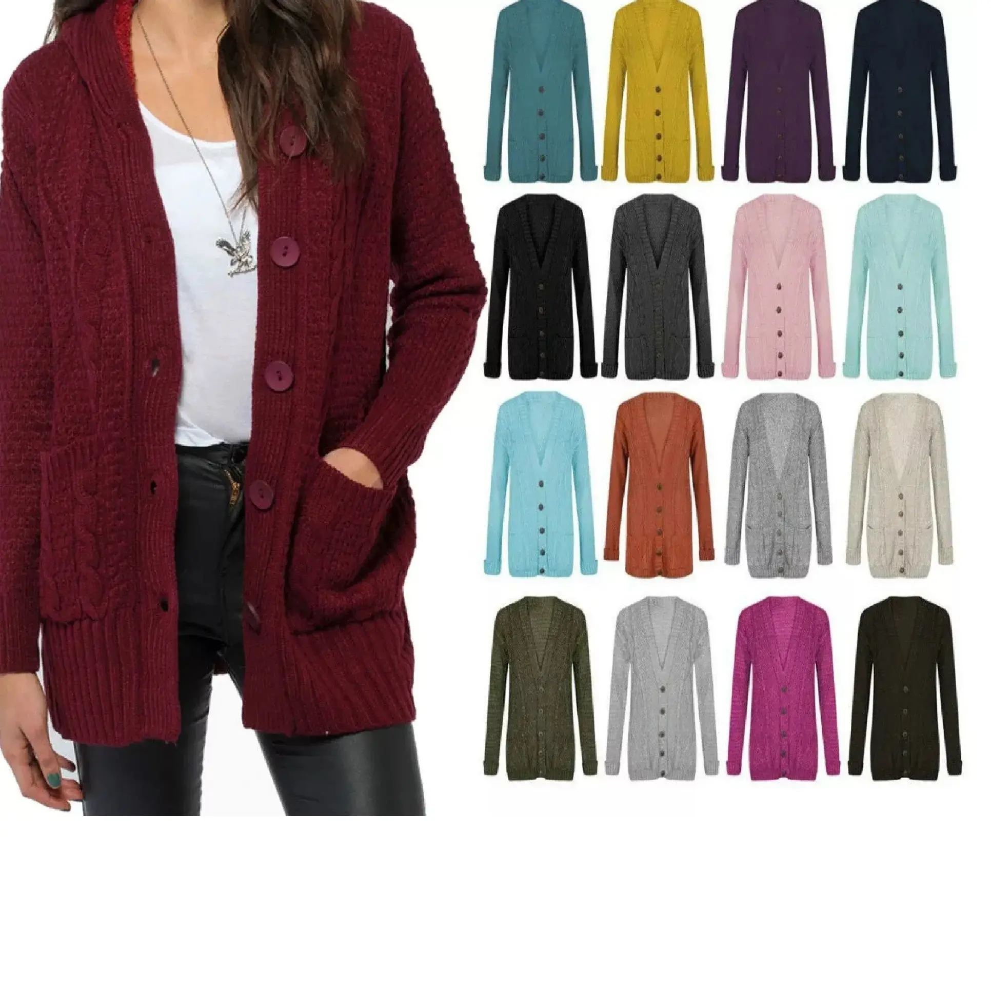 Women's Knitted Grandad CARDIGAN Ladies LONG SLEEVES Button Sweater PLUS SIZES
