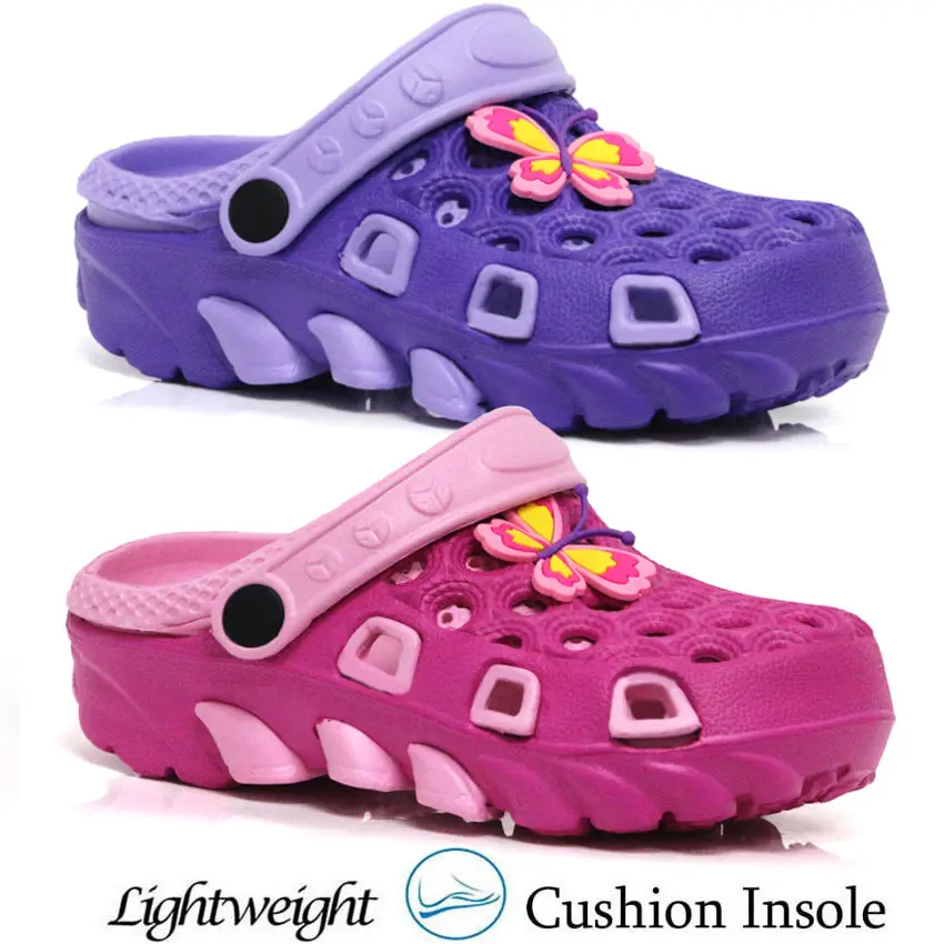 Girls Clog Mules Slipper Kids Butterfly Garden Beach Sandals Rubber Pool Shower Shoes