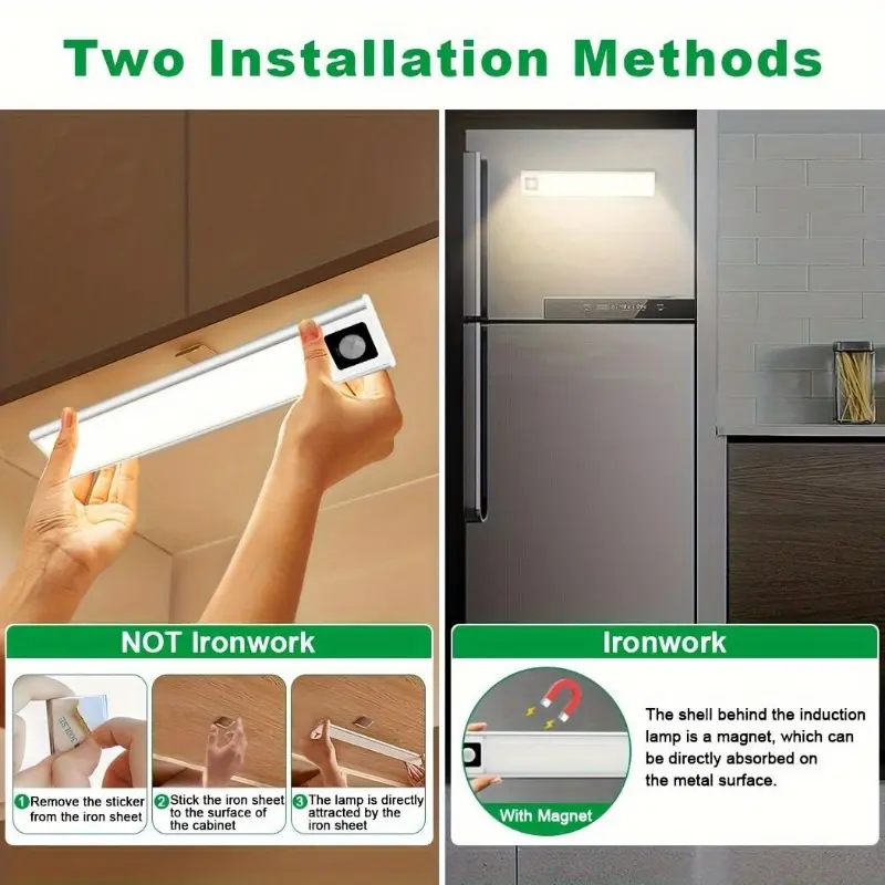 AIBOO 4 Pack Set 20CM 8 Inch LED Motion Sensor Lights, Wireless USB Light Rechargeable 72LED Under Cupboard Kitchen Lights With Magnetic For Wardrobe Stair Cupboard Lights 5