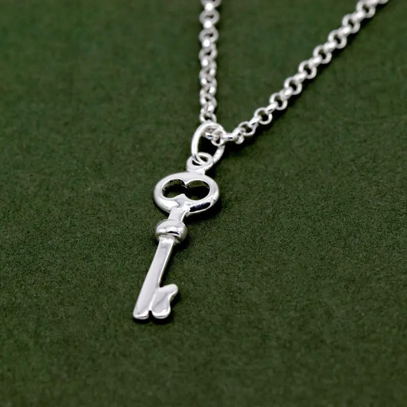 Genuine 925 Sterling Silver Key Pendant Necklace on Rolo Chain 16"-24" 1