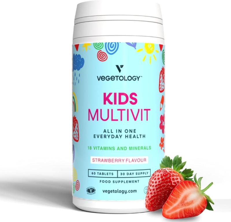 Vegetology Vegan Kids Strawberry Flavoured MultiVit – Chewable Immune, Energy & Growth Support for Ages 4+ | 60 Tablets 0