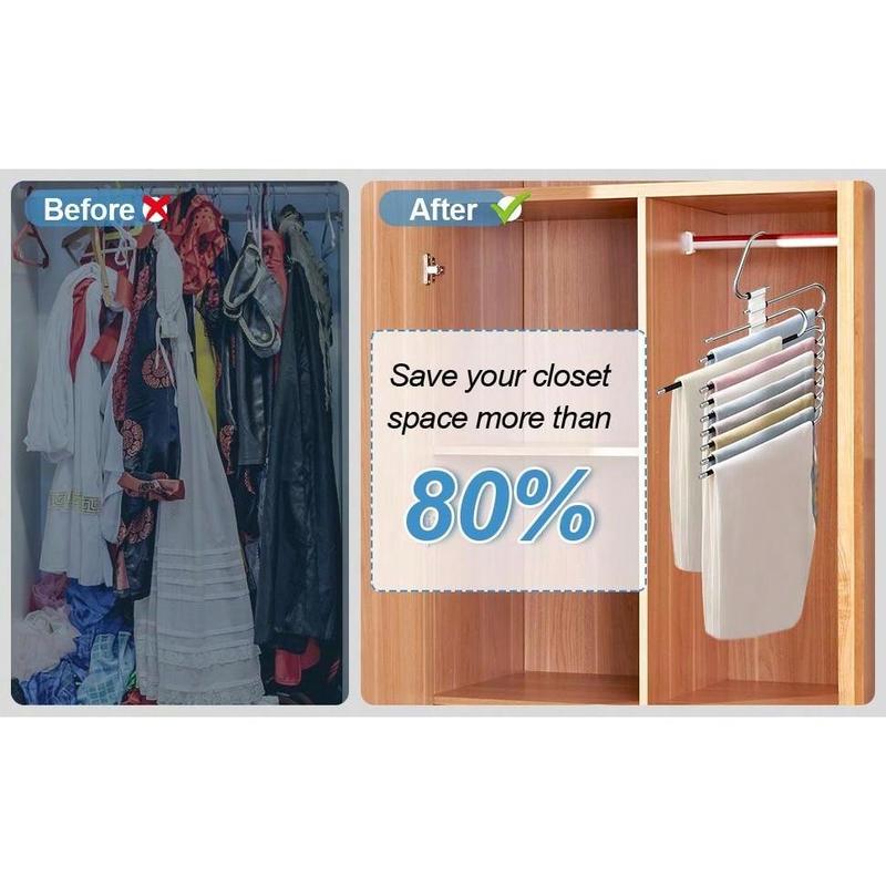 9 Layers Pants Hangers Space Saving, 2 Pack Multifunctional Pant Rack Stainless Steel Closet Organizer For Pants Jeans Leggings Trousers Room Decor Home Decor Fall Decor Bedroom Decor 8
