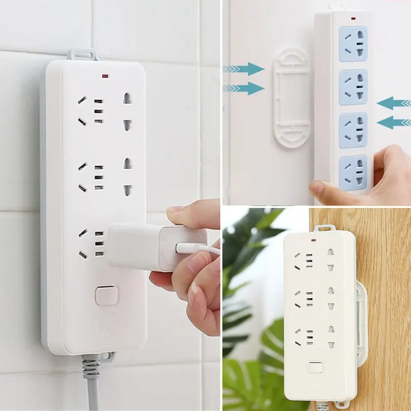 1/6pcs Wall-Mounted Holder Punch-Free Plug Fixer Self-Adhesive Socket Fixer Cable Power Strip Holder Cable Wire Organizer Rack 5