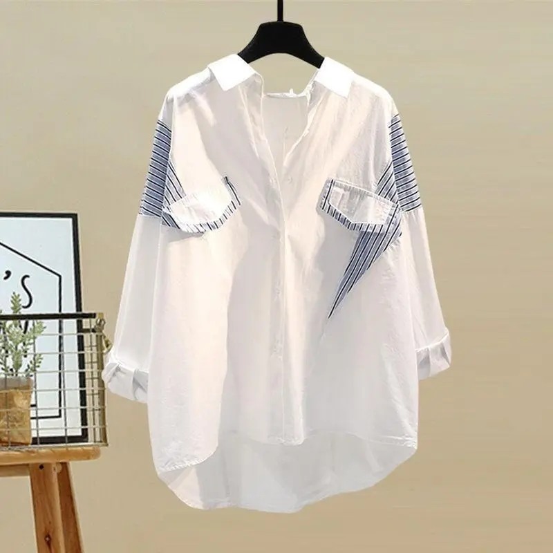 2024 Women's Autumn New Striped Long Sleeve Shirt+Knit Vest+Jeans 3-Piece Suit Korean Elegant Cardigan Denim Pants Matching Set 3