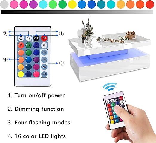 White High Gloss Coffee Table with LED RGB Lights, 2 Drawer Storage - Rectangle Sofa Side Table for Living Room/Home Office Furniture coffeetable ex display coffeetable smart  coffee coffee  tables 4