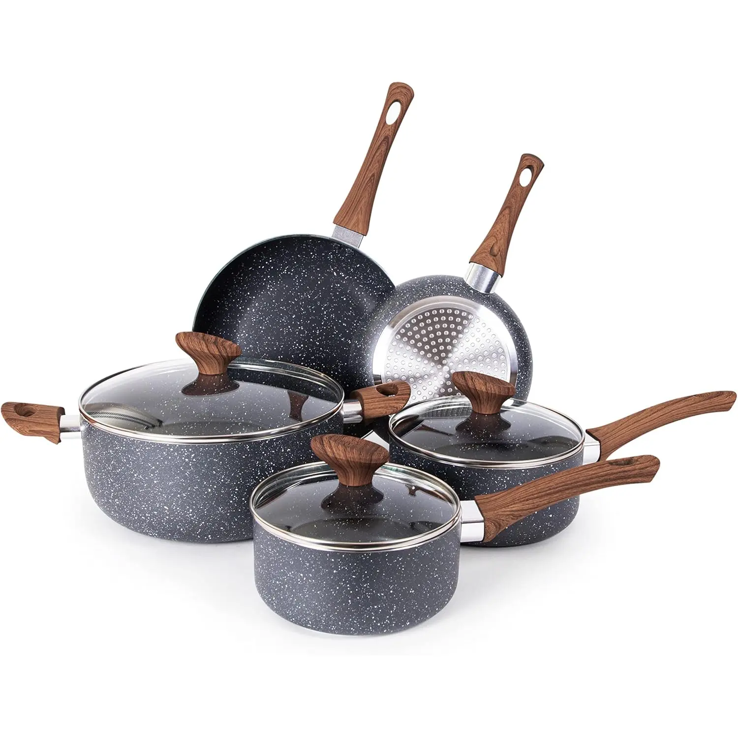NEW Non Stick Pots anPans Set – Inuction Hob Pot Set – 8pcs Kitchen Cookware with Lis – Cooking Marble Saucepan Pots anFrying Pans – by