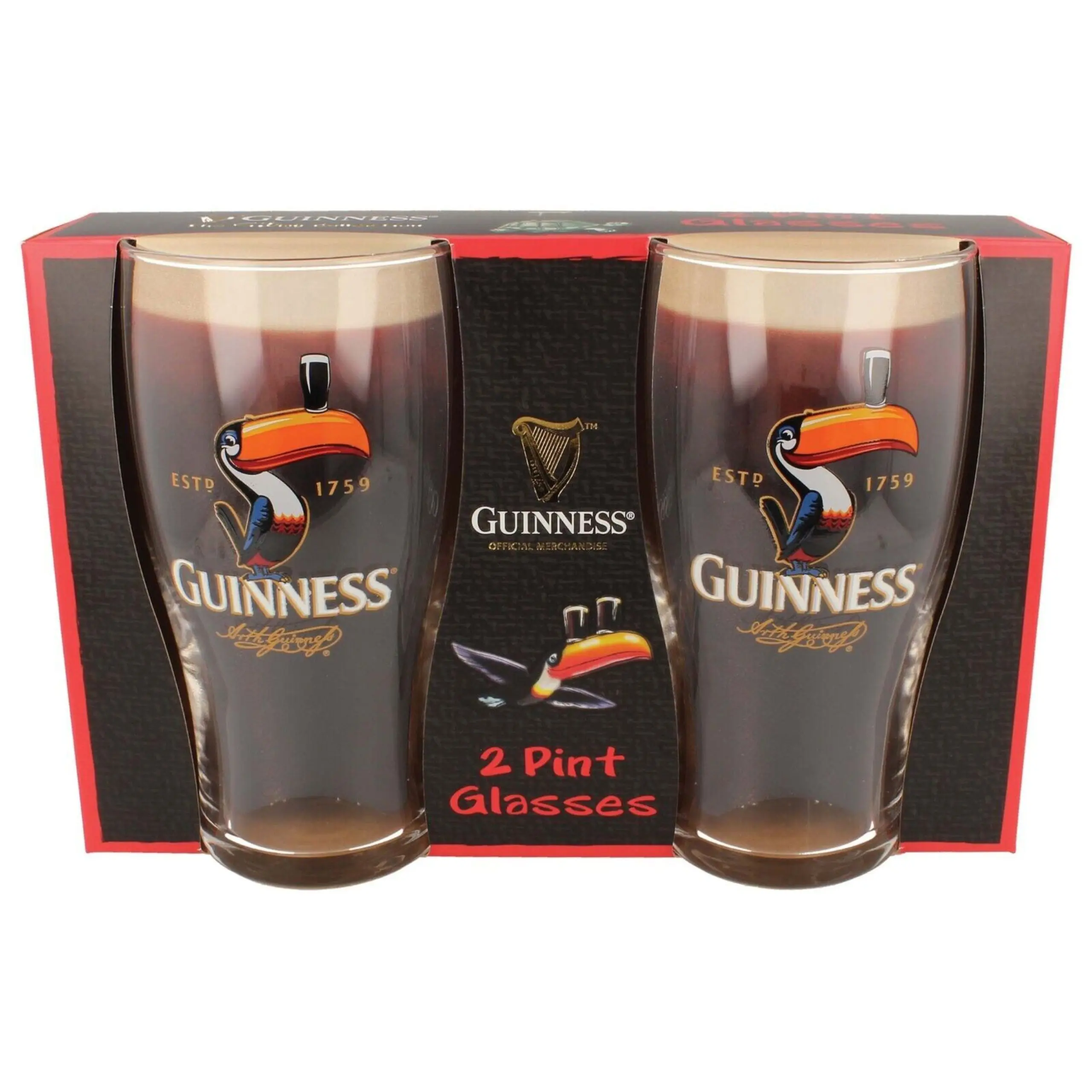 Guinness Toucan Beer Glasses (2 Pack) Gift Set - Pint/20oz