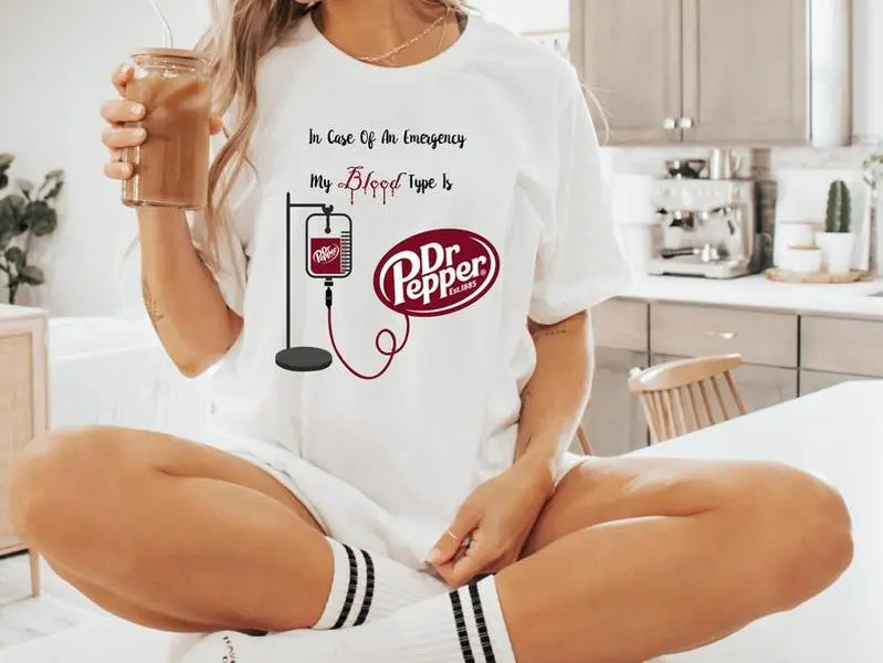 My Blood Type is Dr. Pepper Tshirt, Cute Dr Pepper Shirt, Gift For Her, Soda Shirt, Birthday Gift