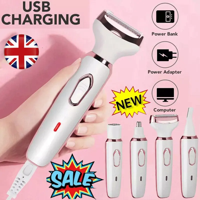4 in 1 Painless Electric Lady Shaver Rechargeable Facial Hair Remover for Women 0