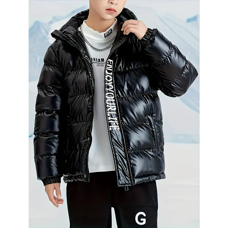 Boys' winter coat Medium and large children's down cotton padded warm cotton-padded jacket children's hooded padded jacket bright face wash in coat 7