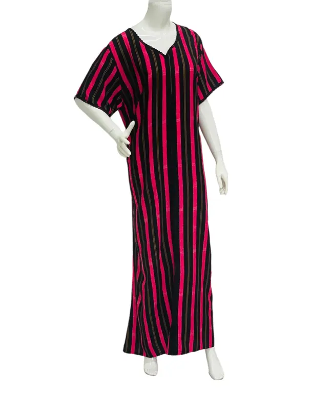 Pink Stripes - Short Sleeve maxi dress 0