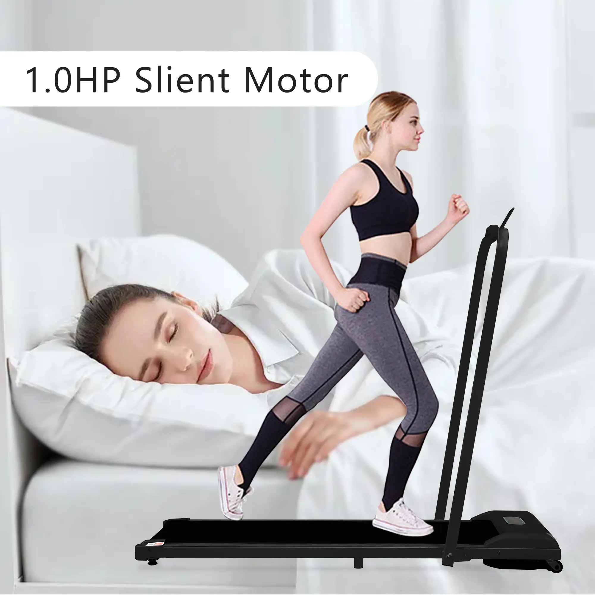 Folding Treadmill for Home Office Use,Under Desk Treadmill,1-6KM/H, Portable Walking Running Machine with Bluetooth Speaker, Remote Control, LCD Display, Phone Holder