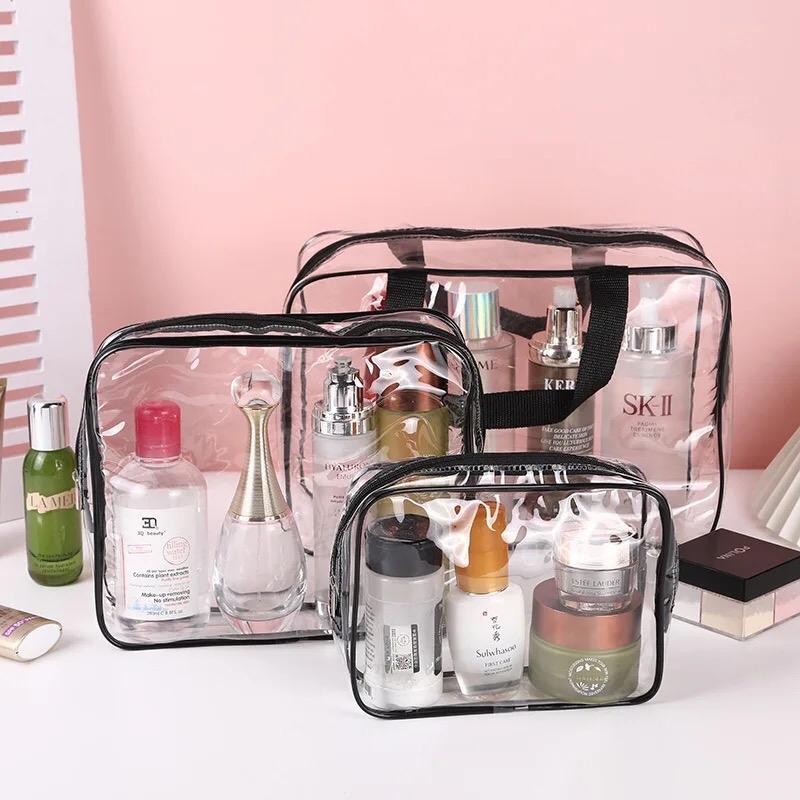 3 pieces Clear Travel Storage Bag With Handle, Portable Travel Washbag  Cosmetic Bag PVC Waterproof One Set 2