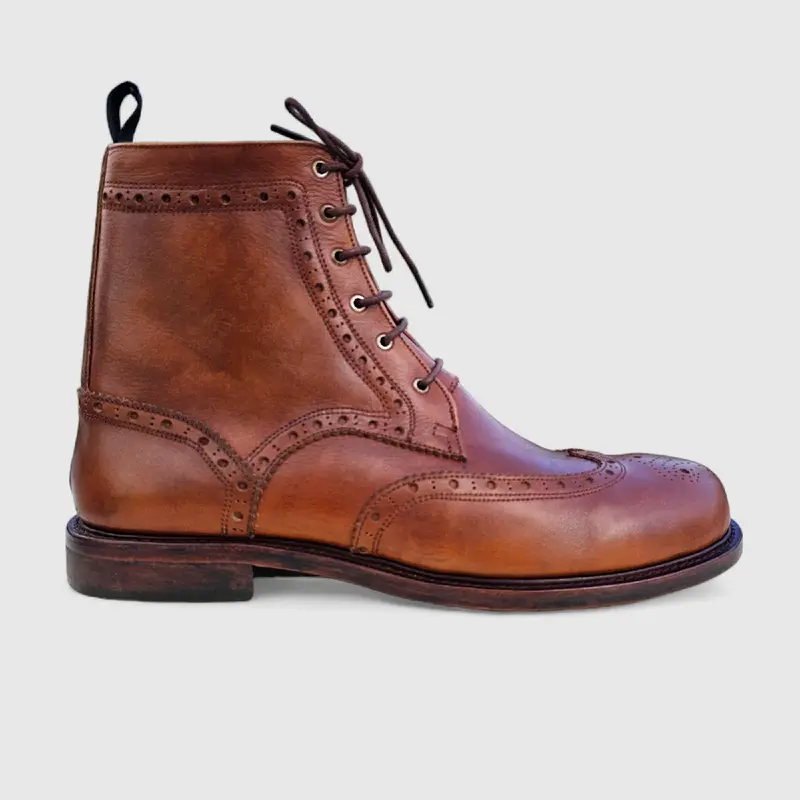 Faj Men's Lace up Ankle Brogues Boot Footwear - Classic brown leather 0