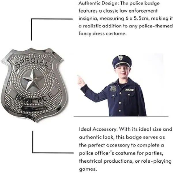 Adult Silver Police Badge with Star Decoration Special Police Metal Badge Halloween Zombie Police Officer NYPD Cops and Robbers Cosplay Unisex Police Accessories Fancy Dress Accessory Costume Menswear 3