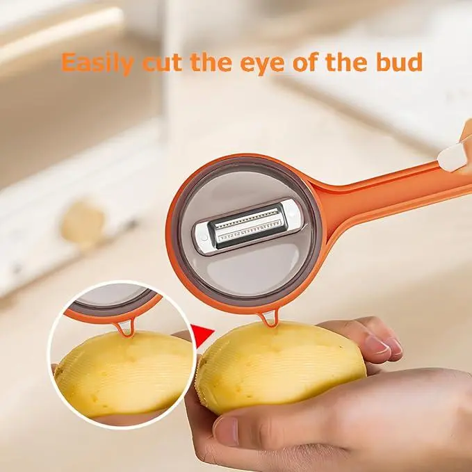 Peeling Knife with Storage Box, 2024 New Peeler with Storage Bucket, Multifunctional Double Sided Stainless Steel Blade Peeler and Carrot Vegetable Fruit Peeler Peeling Knife Box 3