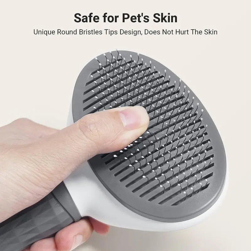 Pet Brush For Grooming - Dog Cat Self Cleaning Slicker Brushes with Smooth handle - Cleaning Button Pet Grooming Tool for Dogs Cats hair Shedding Tools Massage Brush - GREY 6