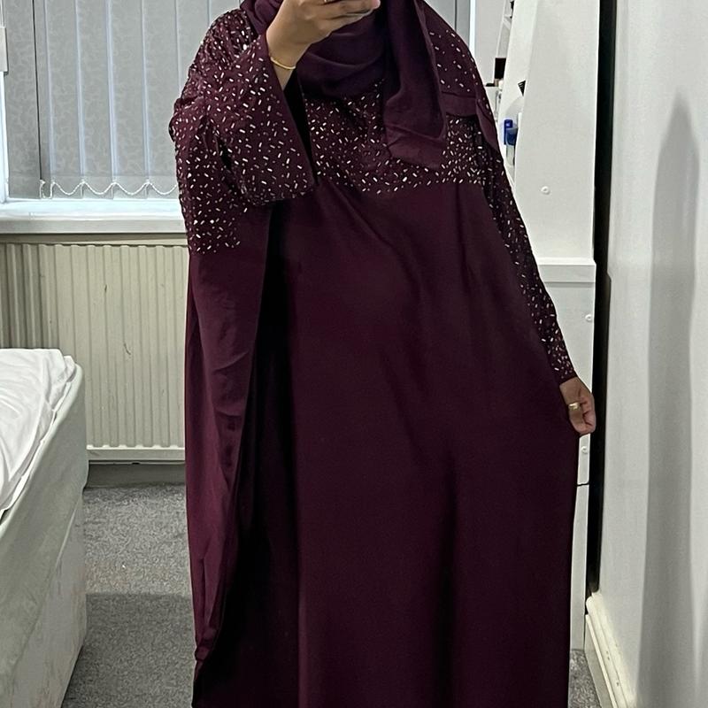Halima Butterfly Satin Kaftan Abaya with attached Belt inside and matching hijab 2