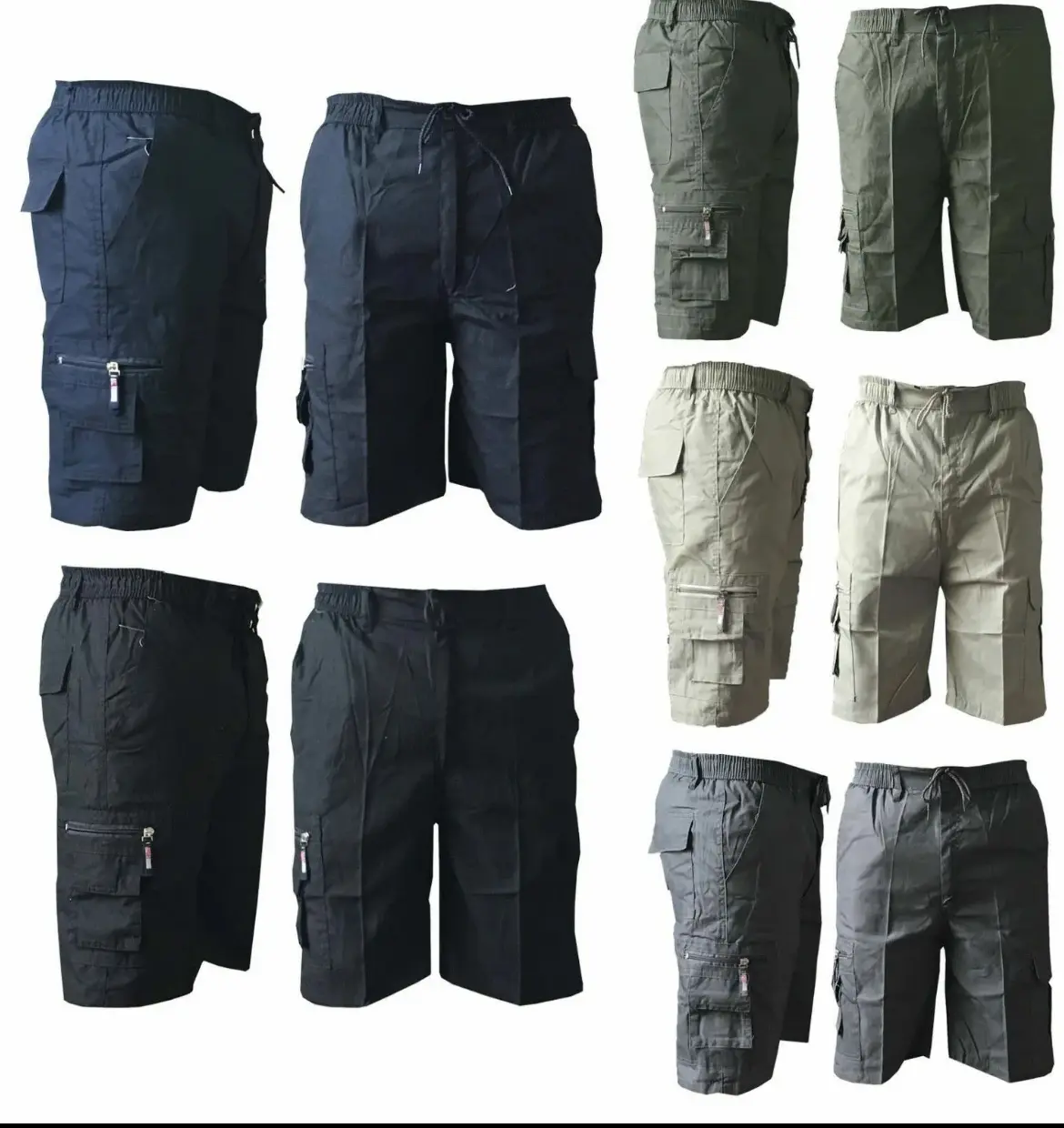 Men's Elasticated Cargo Shorts Summer Casual Cotton Combat Pants M L XL 2XL 3XL Cotton Casual Black Menswear Pocket Belt Garment